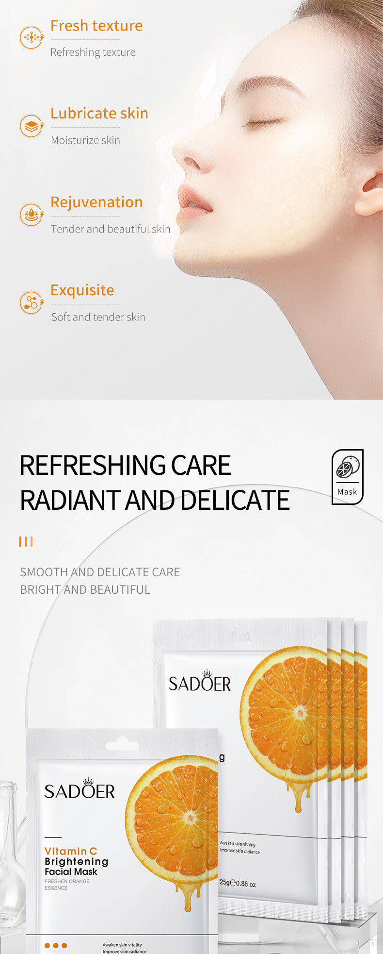 Vitamin C Facial Mask25gSADOER Hydrating Moisturizing and Nourishing VC Facial Mask Sheet Pack Live Export Wholesale