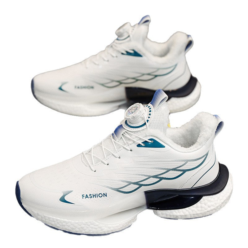 Winter Men's Shoes2025New Rotating Button Running Sports Shoes Men's Breathable Thick Bottom Popcorn Cushioning Running Shoes