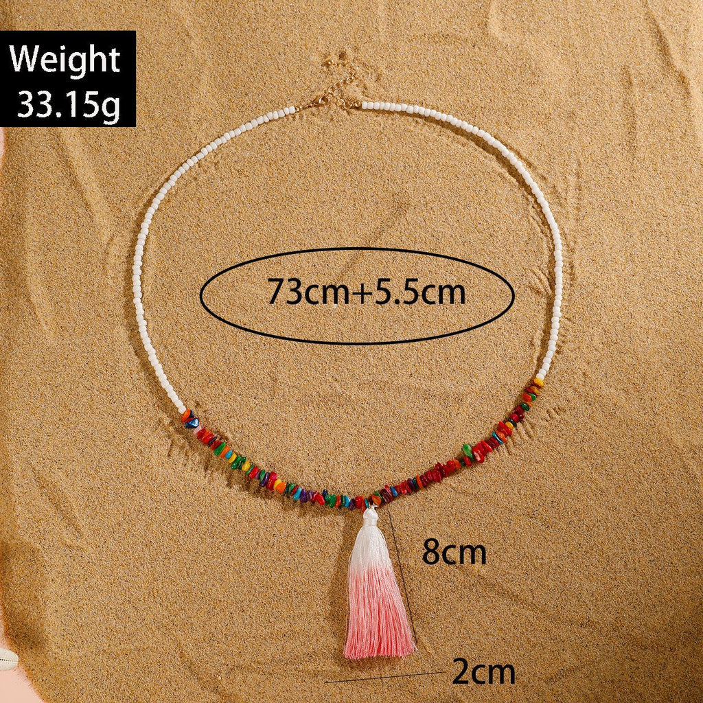 Simple Colorful Beaded Tassel y Chain Necklace Elegant Versatile Diamond-Studded Sweater Chain Jewelry