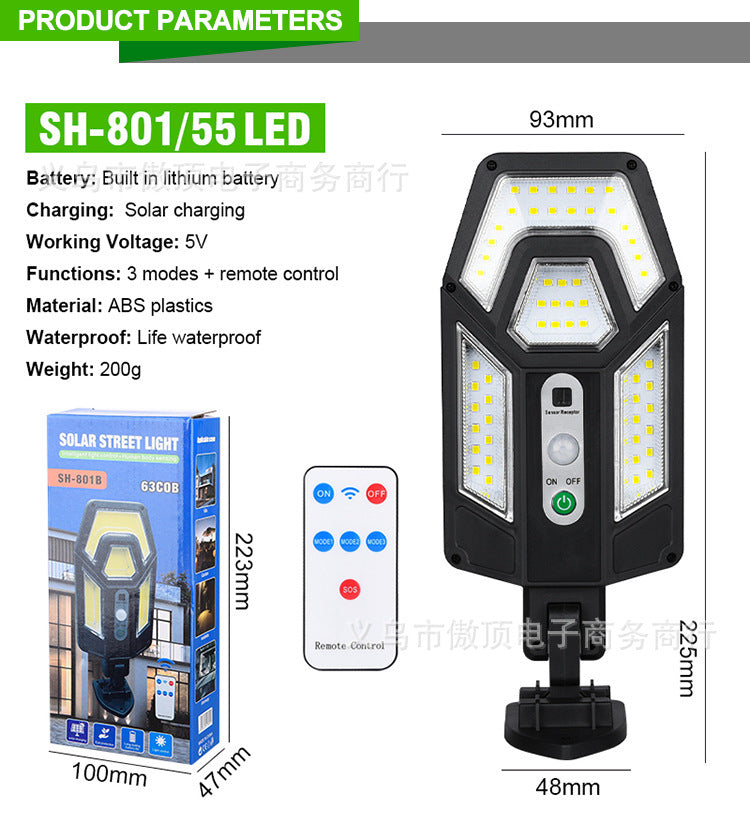 New Solar Wall Light Outdoor Human Body Sensing Street Light Waterproof Garden LED Garden Landscape Light Remote Control