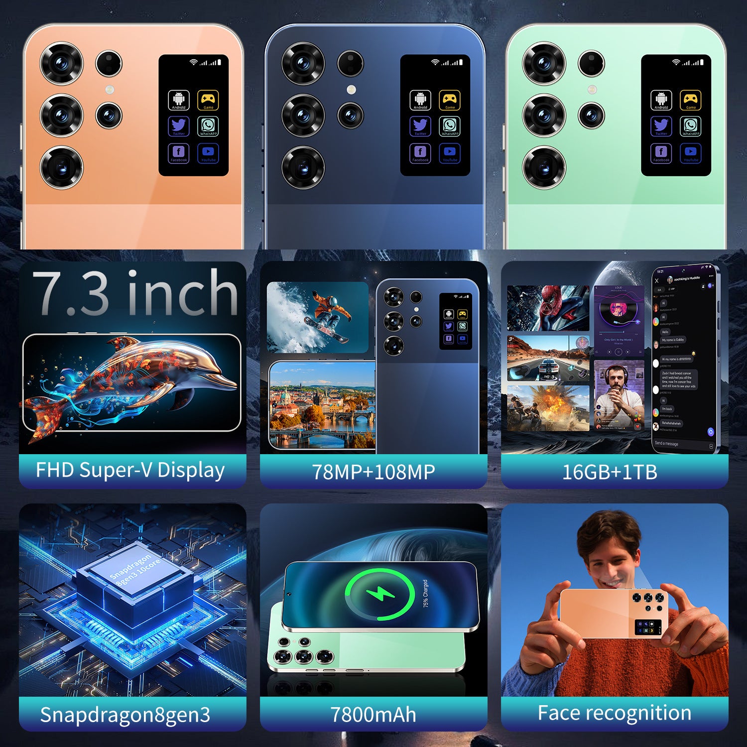 Popular S26 Ultra Mobile Phone16+1TB Android7.3Inch Large Screen Hot Selling on AliExpress