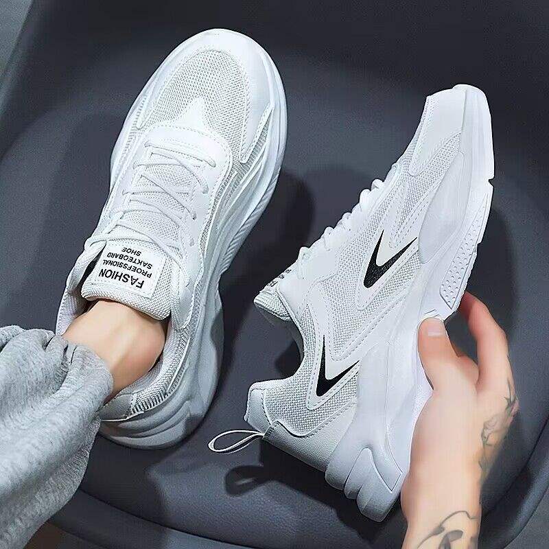 Men's Shoes Summer New Breathable Mesh Shoes Men's Sports Shoes Korean Style Versatile White Shoes Thick Running Casual Shoes