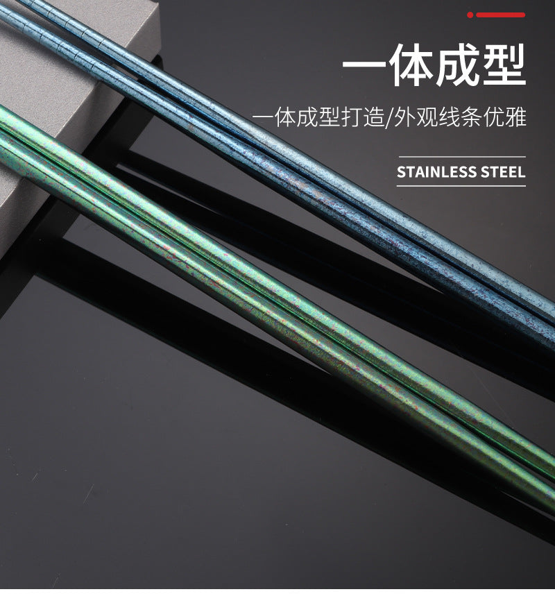 Pure Titanium Crystal Chopsticks for Home and Outdoor Use, Light Luxury Colorful Ice Flower Chopsticks for Restaurants23cm Half Square Chopsticks Antibacterial Titanium Chopsticks