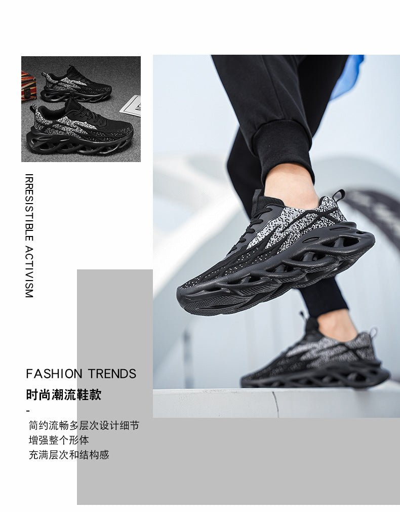 Summer Flyknit Breathable Running Shoes Braided Sole Casual Sports Shoes Men's Lightweight Trendy Shoes Professional Racing Running Shoes
