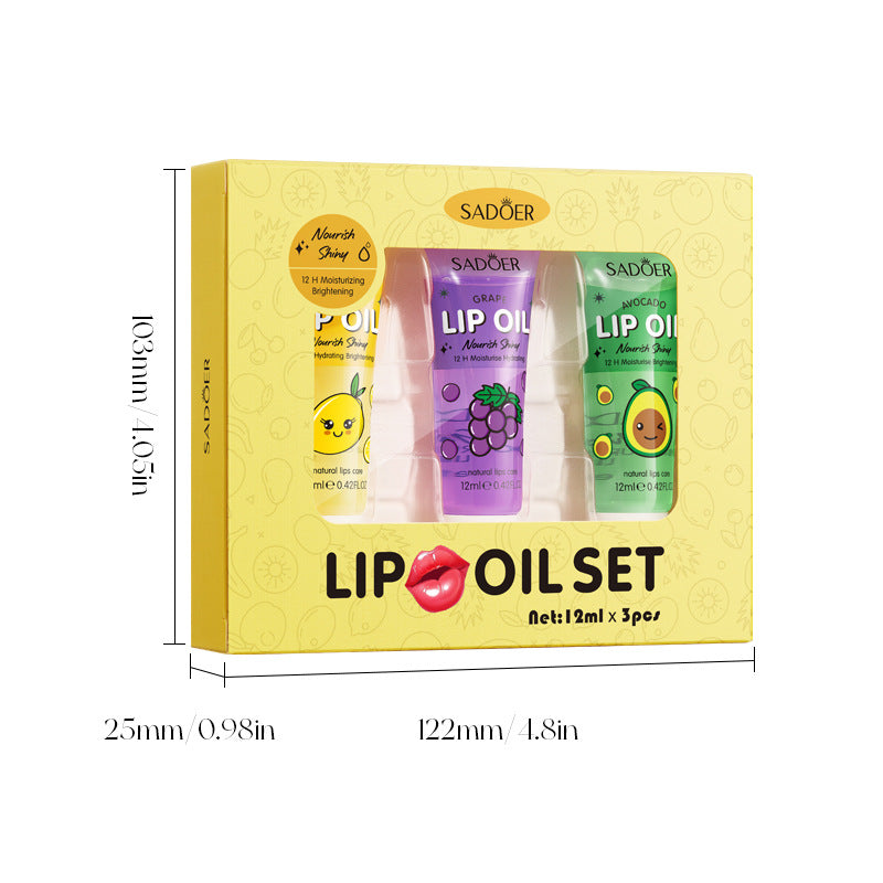 Moisturizing and Glossy Lip Oil Set SADOER Avocado Grape Lemon Lip Balm Cross-Border Wholesale
