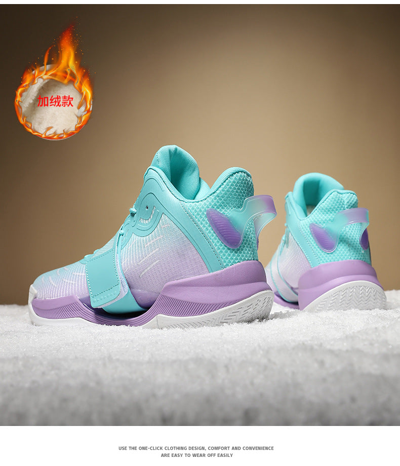 Winter New Fashion Trend Fleece-Lined Warm Sports Shoes for Teenagers Professional Training Non-Slip Cushioned Basketball Shoes