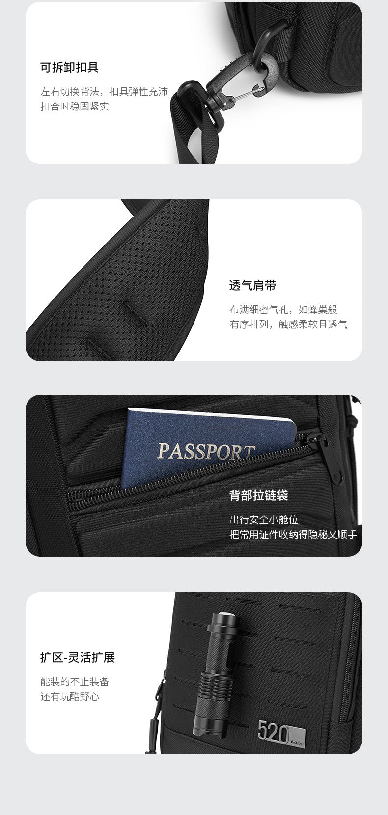 ozuko Men's Chest Bag Crossbody Bag High-end Waterproof Large Capacity Trendy Men's Shoulder Bag Commuting Portable Bag