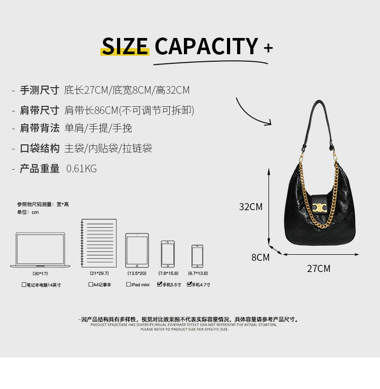 Niche Retro Underarm Bag for Women New Genuine Leather Autumn Winter Fashion Arc de Triomphe Cowhide Bucket Bag Versatile Crossbody Bag