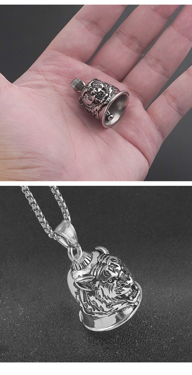 Stainless Steel Vintage Bell Punk Men's Motorcycle Style Oil Drop Distressed Titanium Steel Tiger Pendant Necklace