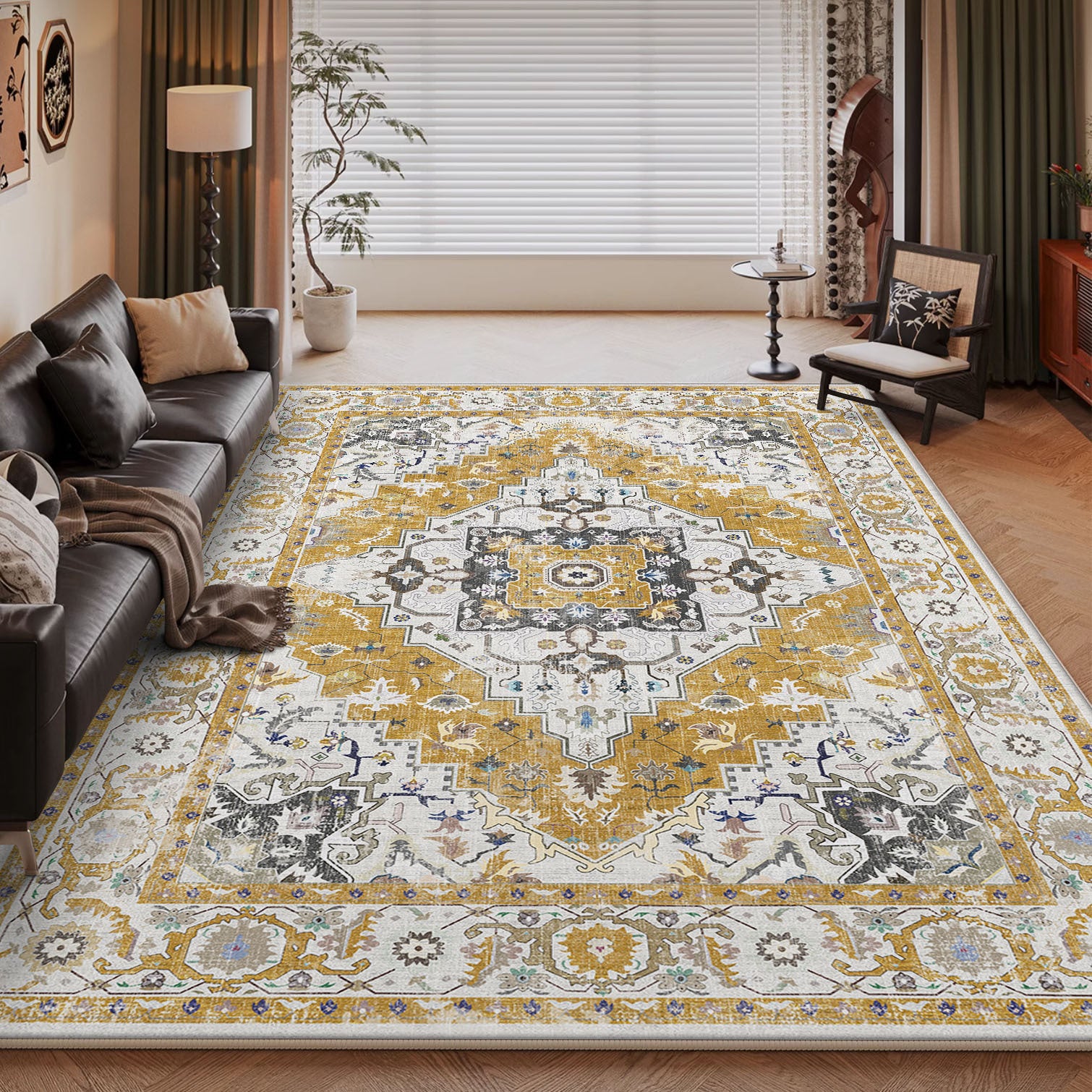 Persian Style Large Area Full Coverage Living Room Carpet, Stain Resistant and Easy to Maintain, Sofa and Coffee Table Decorative Carpet Wholesale