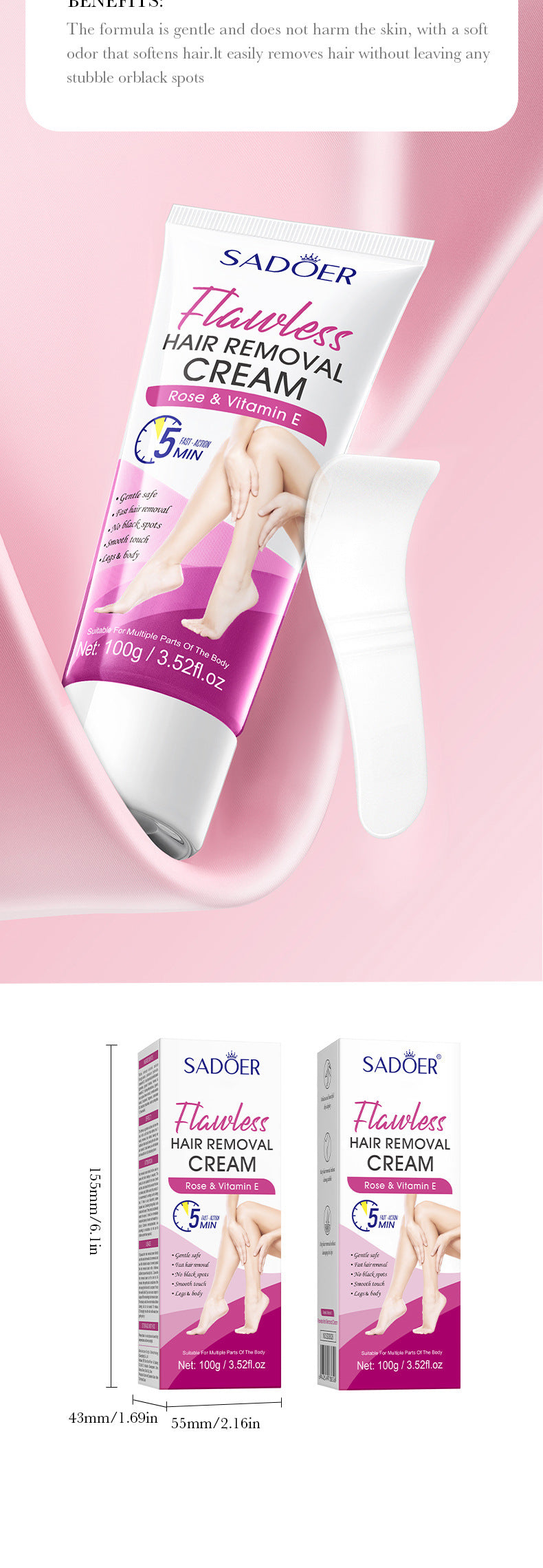 Plant VE Depilatory cream100g SADOER Smooth and Gentle Underarm Hair Removal Cream Cross-Border Wholesale