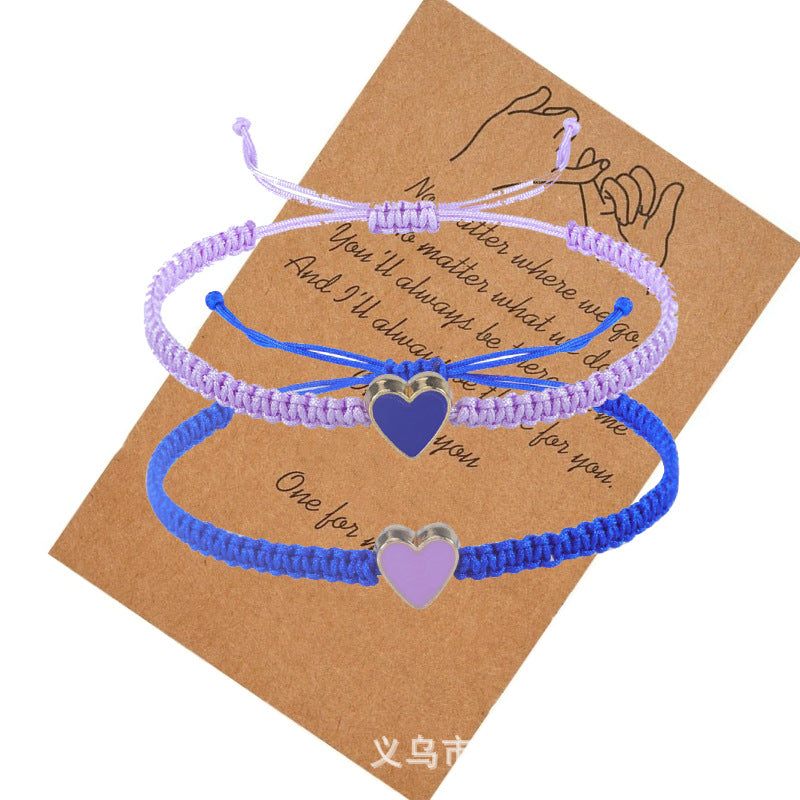 Valentine's Day Heart Bracelet Pair Gift High-end Colorful Woven Rope Card Stretchable Couple Woven Bracelet