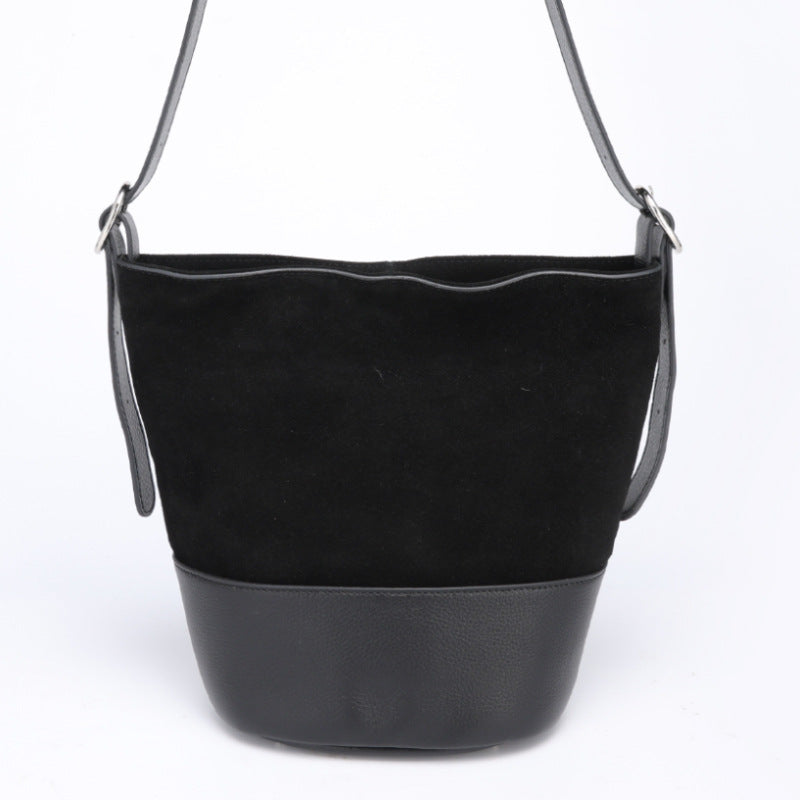 European and American Style Matte Single Shoulder Crossbody Bag for Women, Large Capacity Genuine Leather Fashion Versatile Color-Block Handbag Bucket Bag Underarm Bag for Women