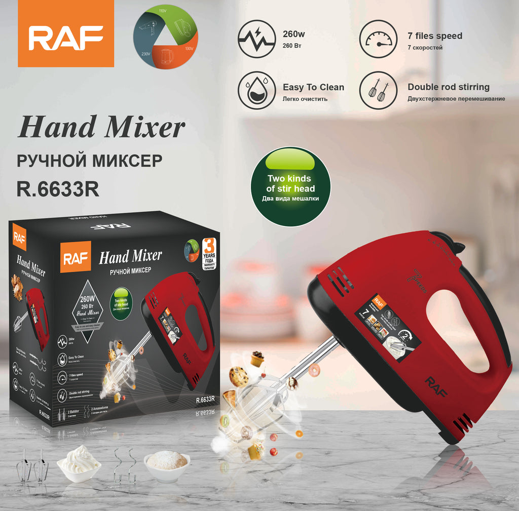 RAF European and American Regulations7Electric Egg Beater Household Handheld High-Power Egg Mixer Dough Kneading Baking Blender