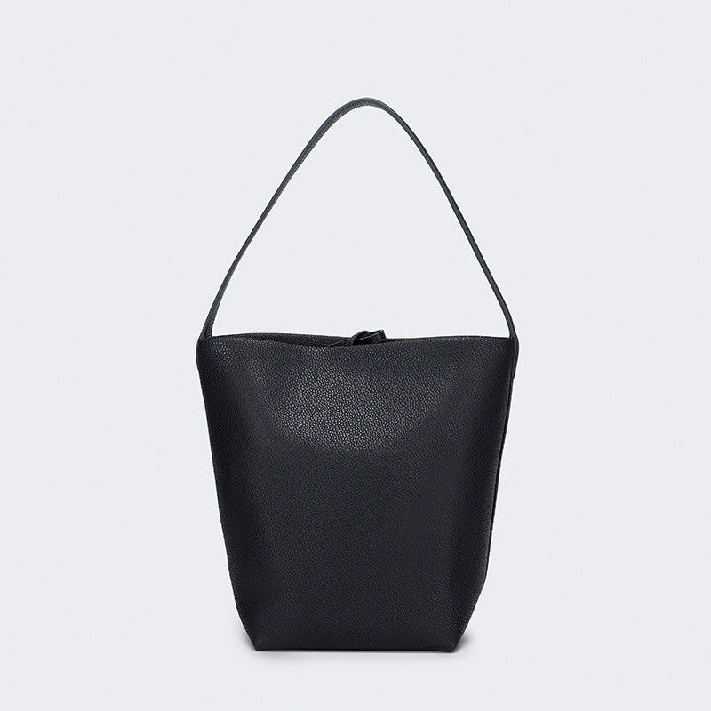 Autumn and Winter Niche row Bucket Bag Top Layer Cowhide Single Shoulder Bag Large Capacity Tote Bag for Women Commuting
