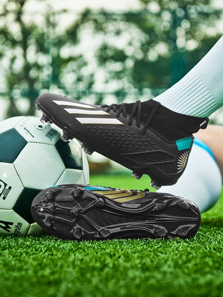 High-top Unisex Youth Soccer Shoes with Broken and Long Spikes for Grass Field Competition Training Student Sports Shoes