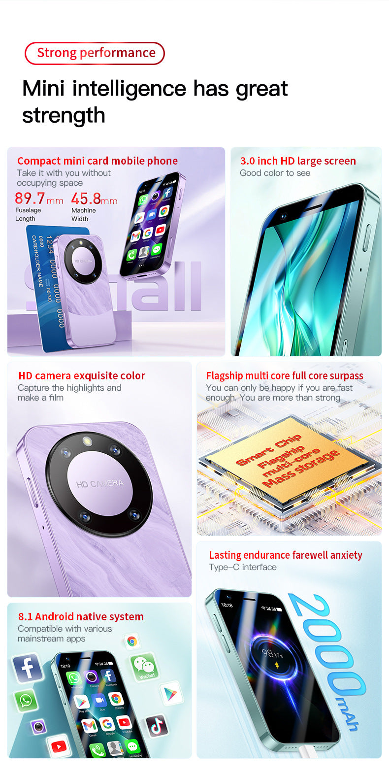 Hot Sale F8 Pro Mini Mobile Phone Dual Sim Quad Core Google Store Android Smart Small Phone(Popular)