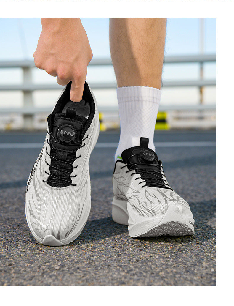 Casual Luminous Double Mesh Thickened Rotating Buckle Sports Shoes Parent-Child Real Carbon Plate Soft Sole Rebound Lightweight Comfortable Running Shoes