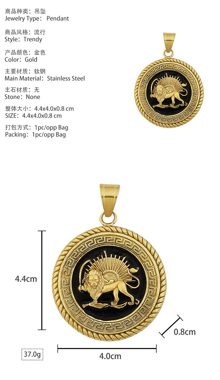 Wholesale AliExpress Hot Selling European and American Style Great Wall Pattern Lion Head Stainless Steel Pendant Necklace Jewelry