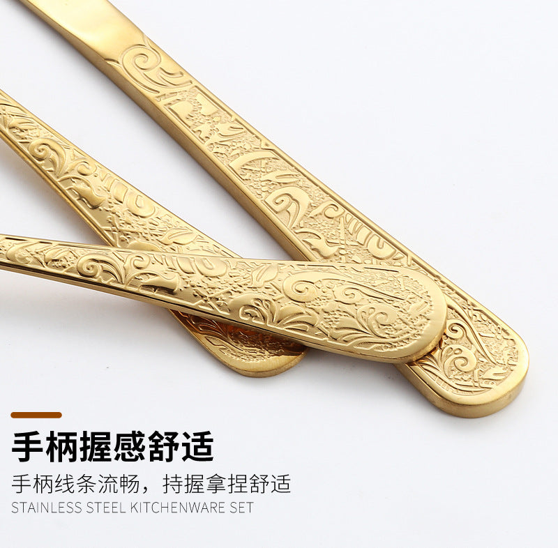 Stainless Steel Tableware Phoenix Pattern Knife Fork Spoon24Set of European-style Retro Relief Western Steak Knives and Forks