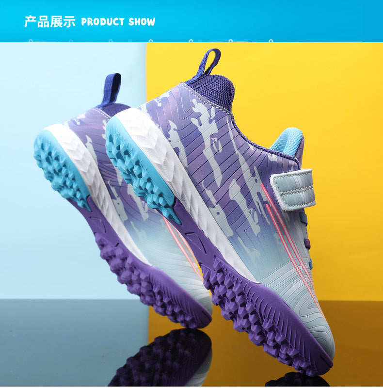 New Football Shoes for Men, Women, and Children, Imitation Leather Low-Top Anti-Collision Spike Magic Tape Grass Training Sports Shoes