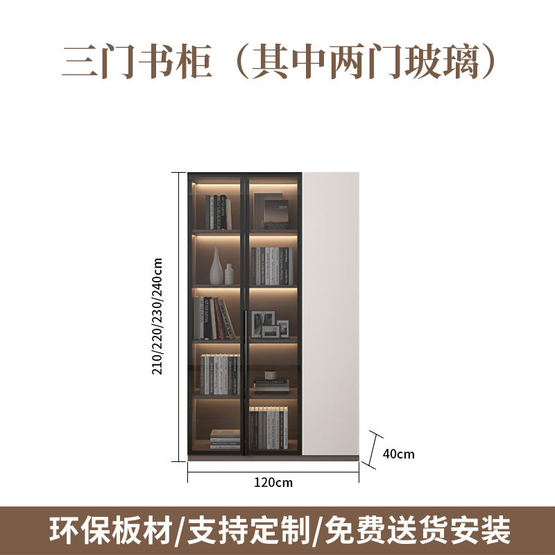 Heightened Solid Wood Bookcase with Glass Doors, Floor-standing Home-use Six-door Bookcase, High-end Storage Cabinet for Home Bedroom and Study Room