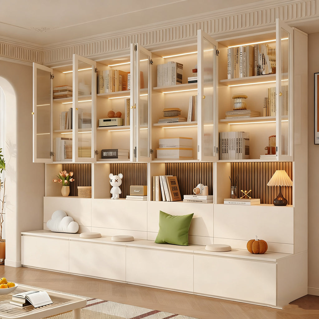 Custom Aluminum Alloy Bookshelf Card Holder Combination Bookshelf with Glass Door Display Cabinet Background Cabinet Storage Cabinet Integrated