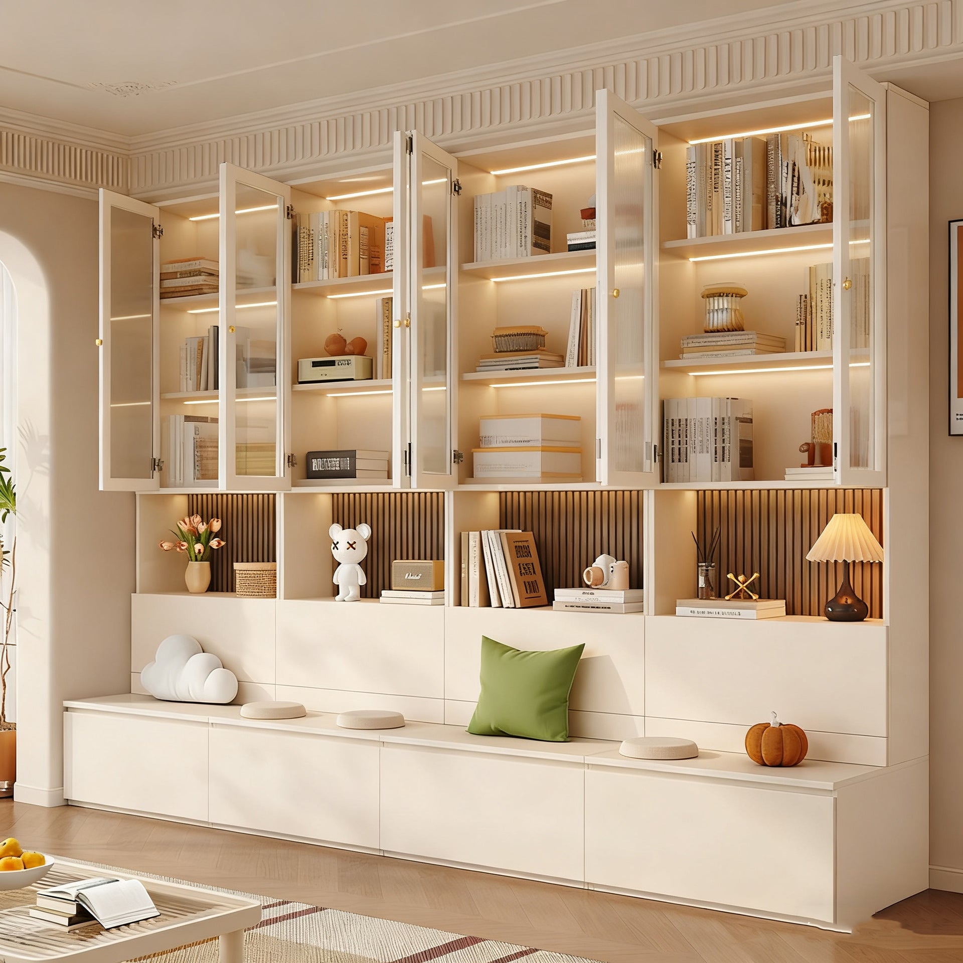 Custom Aluminum Alloy Bookshelf Card Holder Combination Bookshelf with Glass Door Display Cabinet Background Cabinet Storage Cabinet Integrated