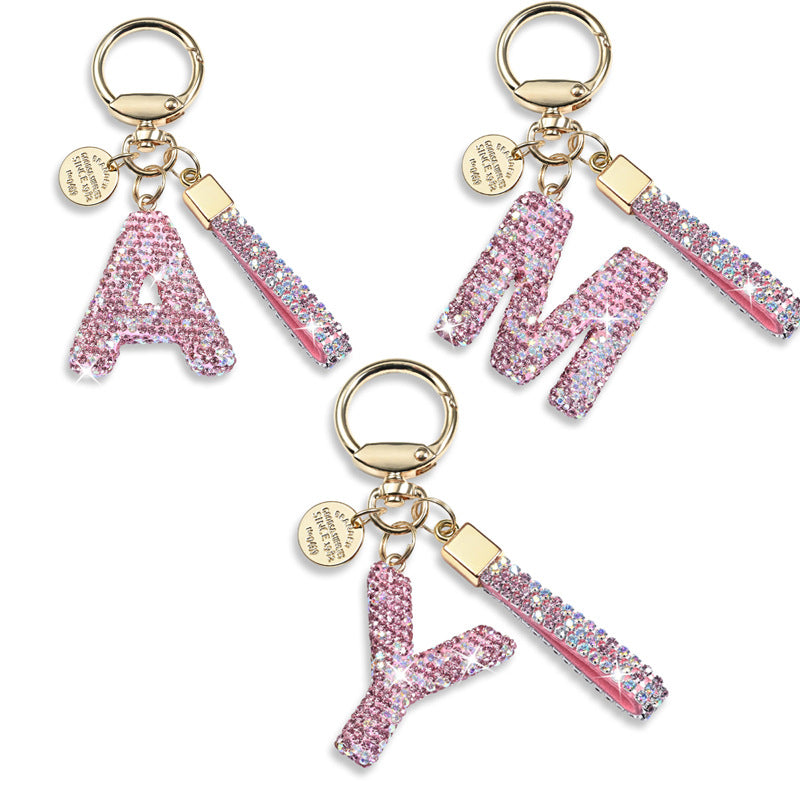 Inlaid Diamond Letter Keychain High-end Gift Pendant for Women Shiny Letter Pendant Wristband Phone Chain Keychain