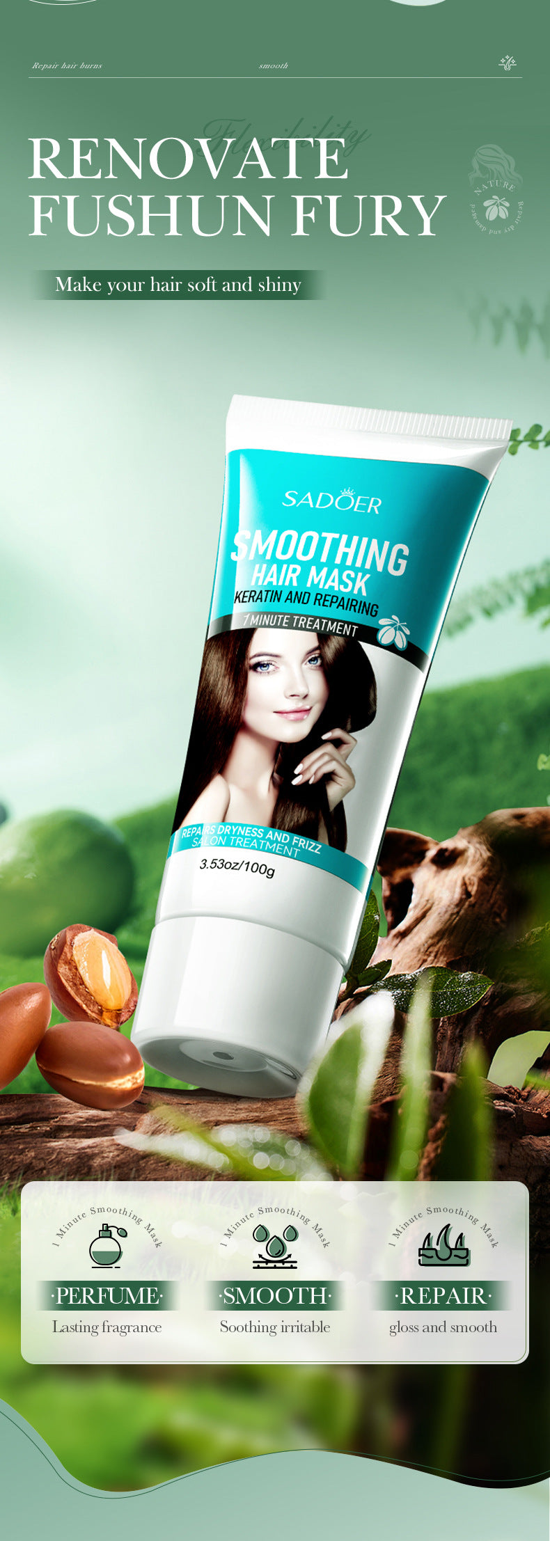 Baked Keratin Hair Mask100g SADOER Smooth Repair Improve Frizz Foreign Trade Cross-Border Wholesale