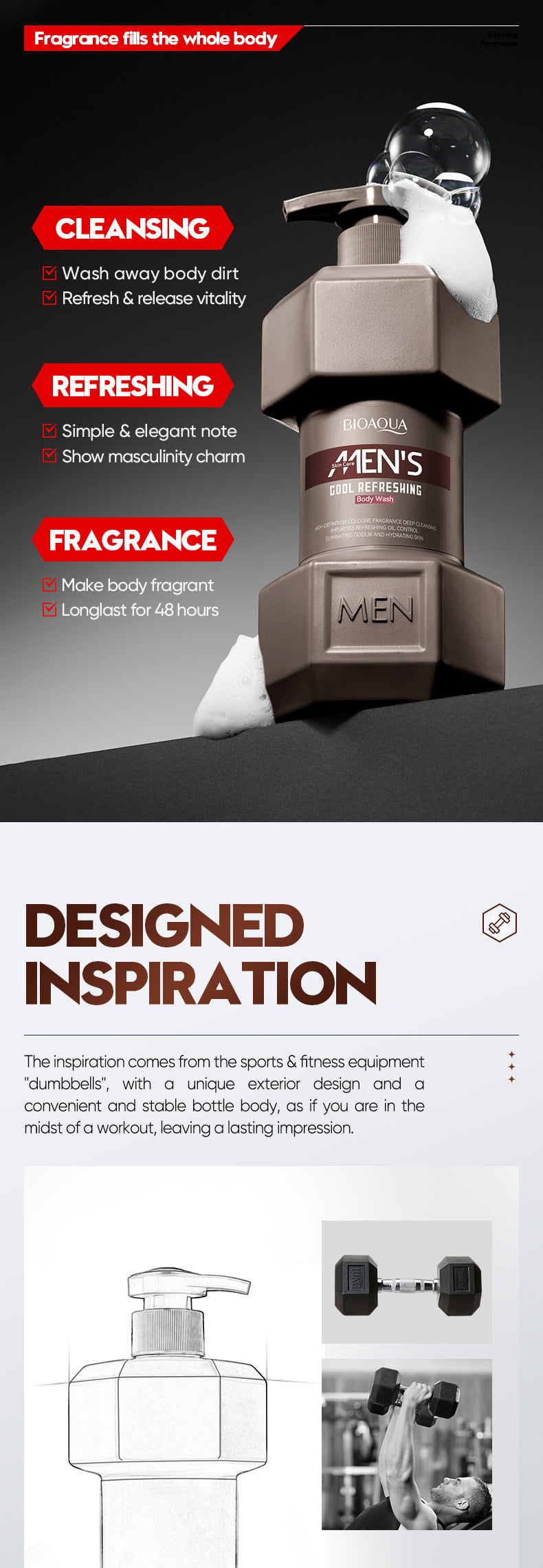 Full English Men's Ocean Refreshing Fragrance Shower Gel BIOAOUA  foreign trade wholesale of cleansing body wash