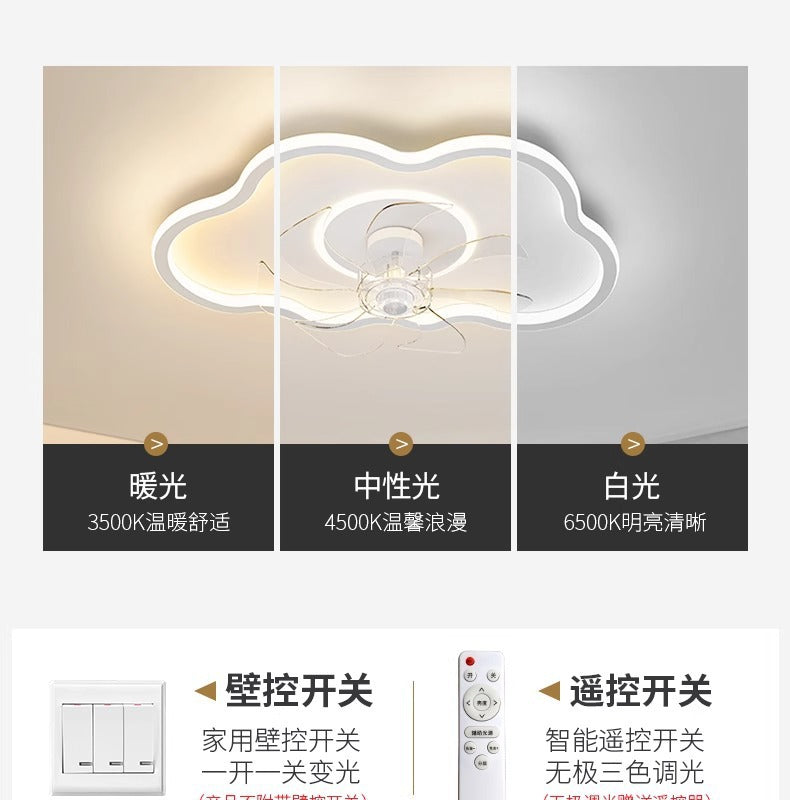 2025New Bedroom Ceiling Fan Light360Degree Rotating Airflow Energy-saving Eye Protection Cream Style Voice Control Lamp