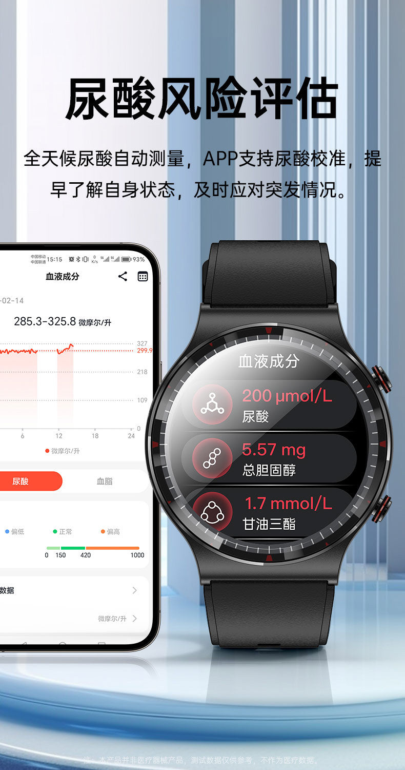 g08One-click Micro Health Check Smart Watch nfc Access Control Leather Electric Test Blood Sugar Uric Acid Detection Smart Watch Wholesale