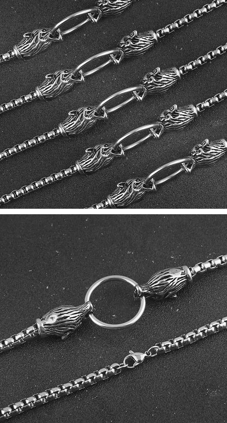 Viking Stainless Steel Wolf Head Odin Warrior Cross Pendant Necklace AliExpress Exclusive for Men Titanium Steel