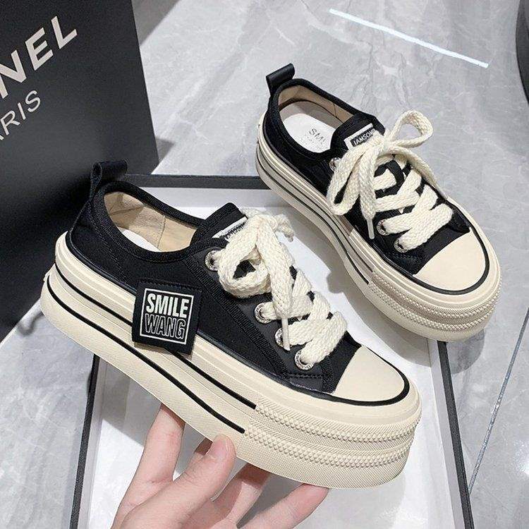 Breathable White Sneakers2025Summer New Thick-Soled Height-Increasing Thin Casual Versatile Canvas Shoes