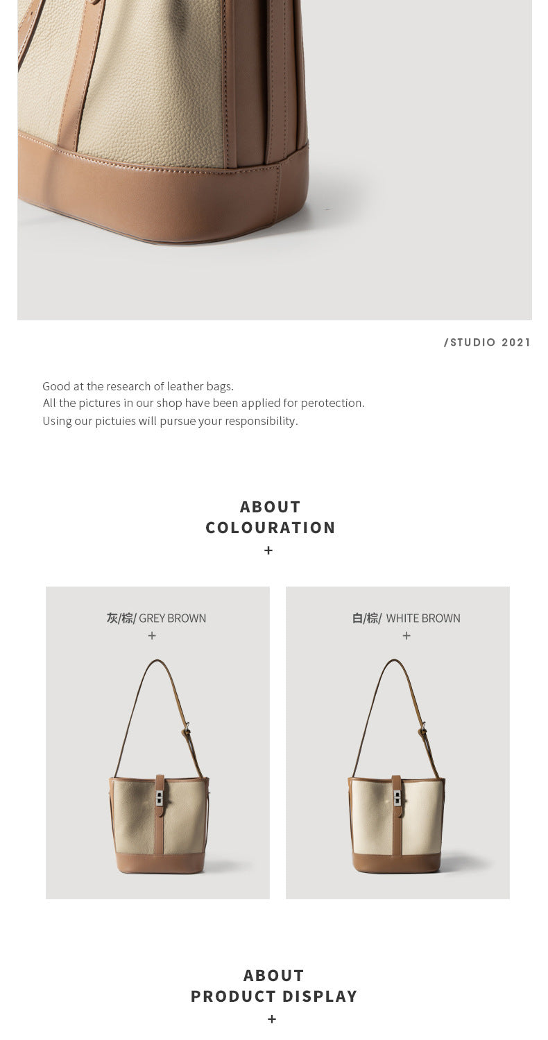 European and American Retro Large Capacity Single Shoulder Bucket Bag Daily Use Top Layer Cowhide Crossbody Women's Bag
