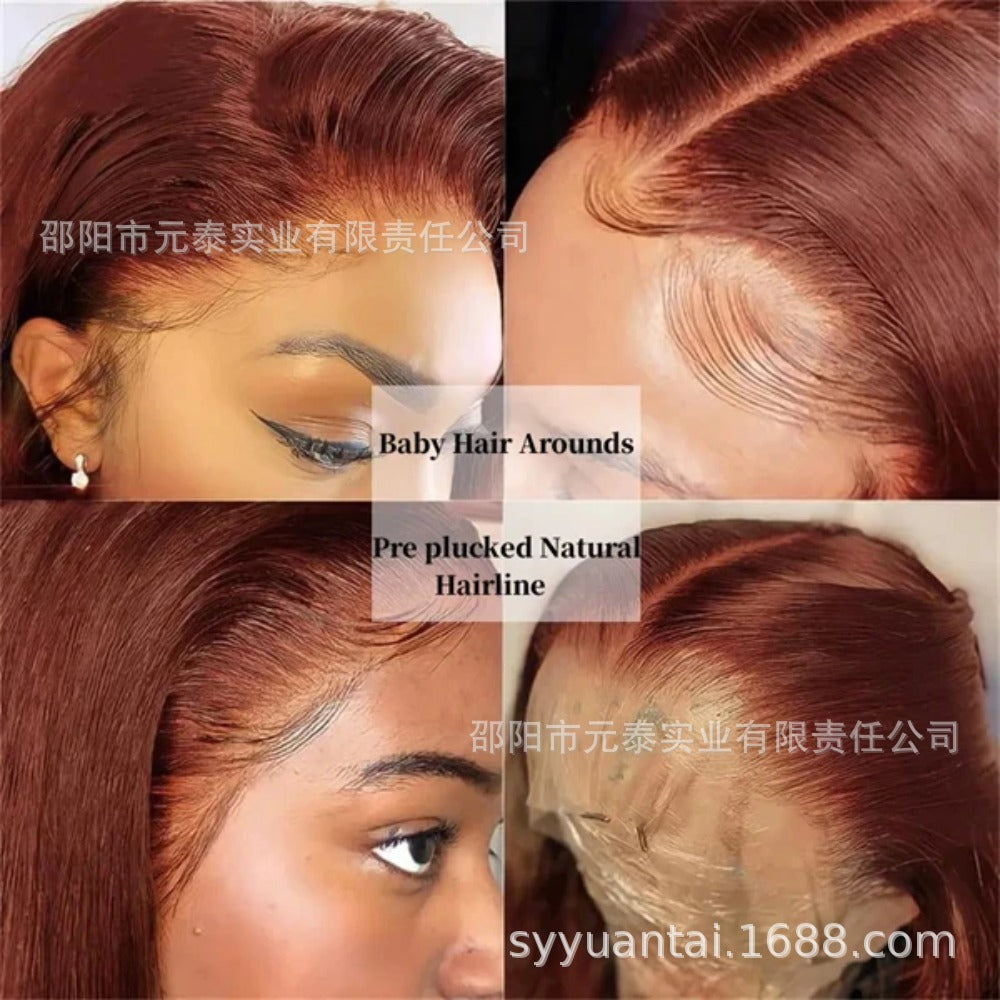 13*4Amazon European and American Wig Women's Synthetic Fiber Front Lace Long Curly Hair wig Reddish Brown Big Wave Headband