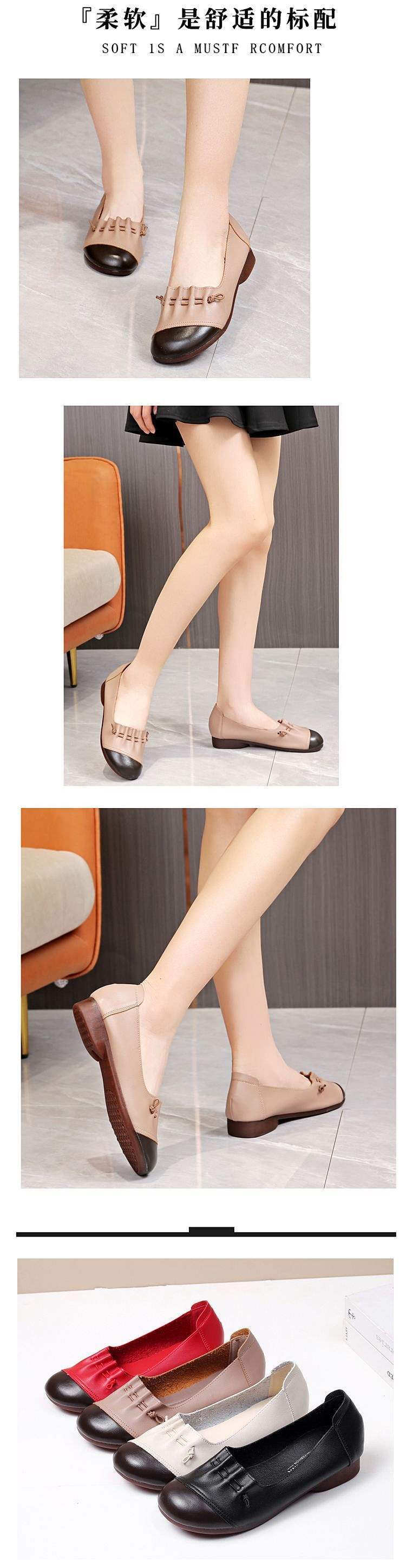 Soft Bottom2025New Spring and Summer Women's Casual Leather Shoes Flat Bottom Middle-aged and Elderly ladieswear Shoes Non-slip Women's Shoes