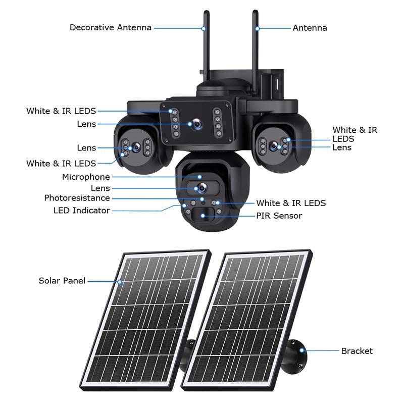 AOV Solar Monitoring HD Four-eye Solar Surveillance Camera Outdoor24Hourly Real-Time Monitoring