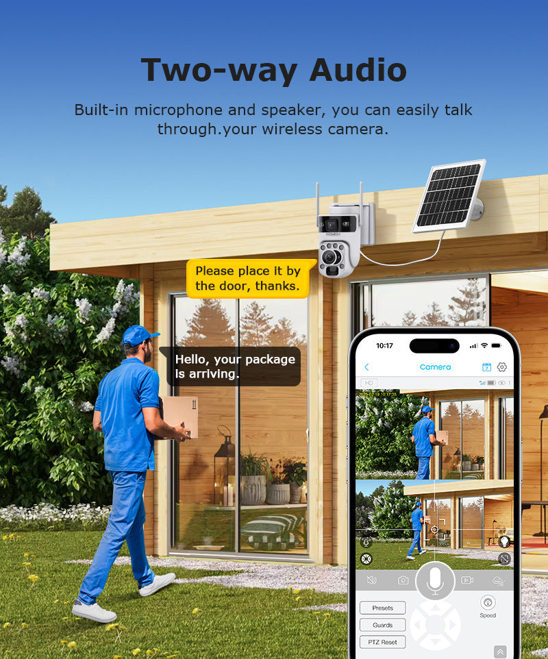 4G Solar-powered Camera6MP High Definition Full Color Dual Lens Dual Screen20X Zoom Solar Camera