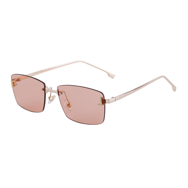 【Customization】European and American Frameless Cut Edge Sunglasses with Rhinestones Square Frame Sunglasses for Women sunglasses