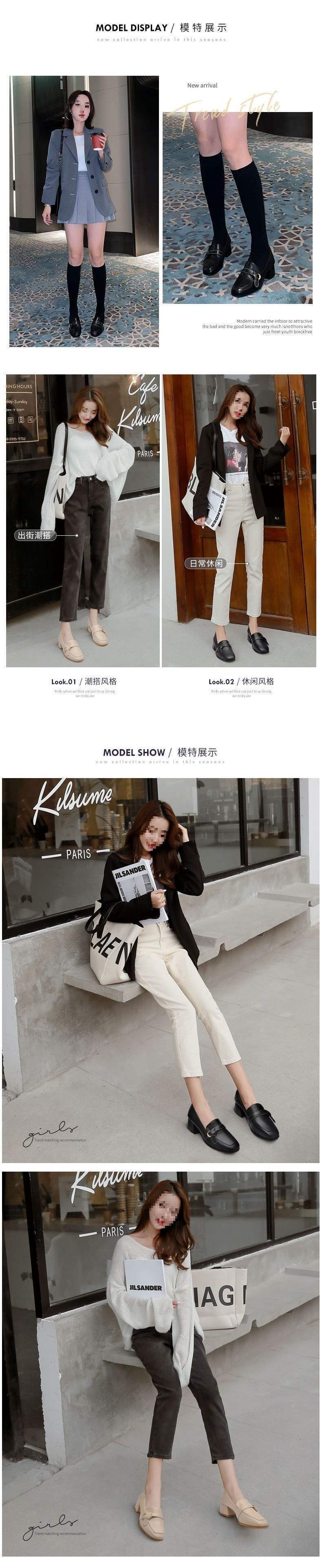 Internet Celebrity Women's Shoes2025Spring New Versatile Square Toe Loafers Chunky Heel Slip-On Two-Way Wear Single Shoes