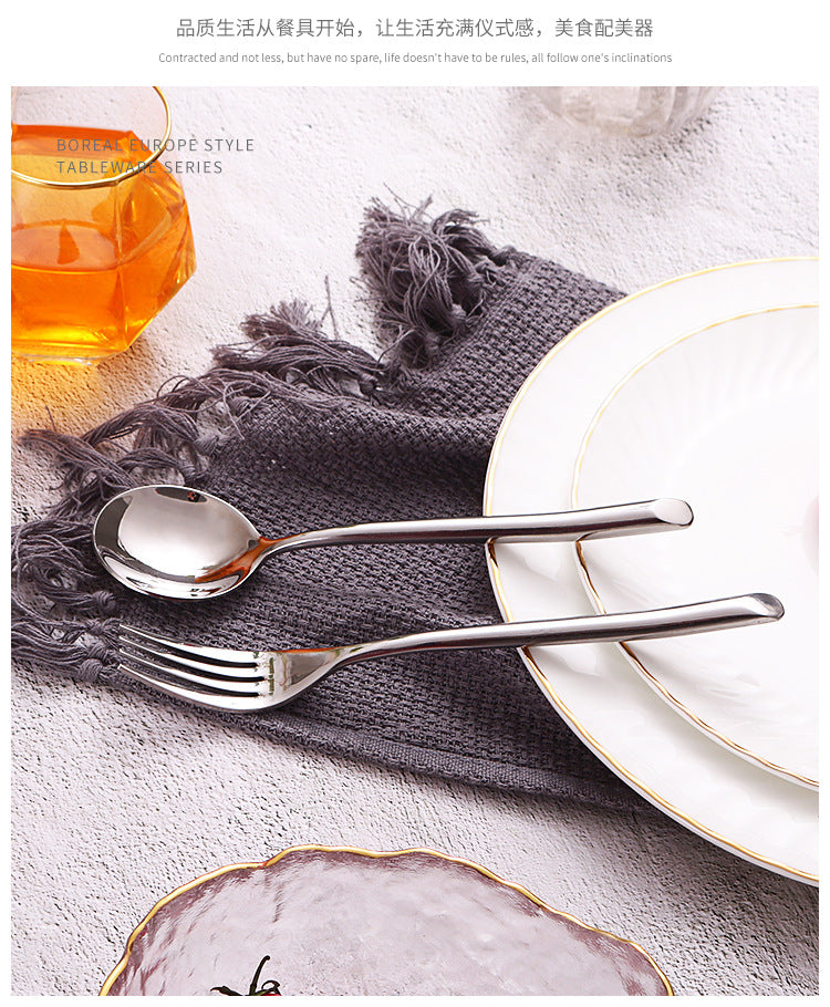 American Style Stainless Steel Western Steak Knife Slanted Tail Knife Fork Spoon Mirror Polished Tea Set3Solid Fork with Teeth