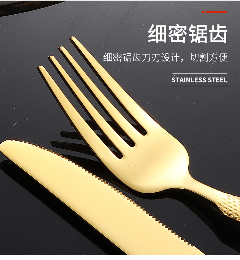 201Stainless steel tableware hotel high-end cutlery set24Set of Restaurant Star Point Steak Knife and Fork Set