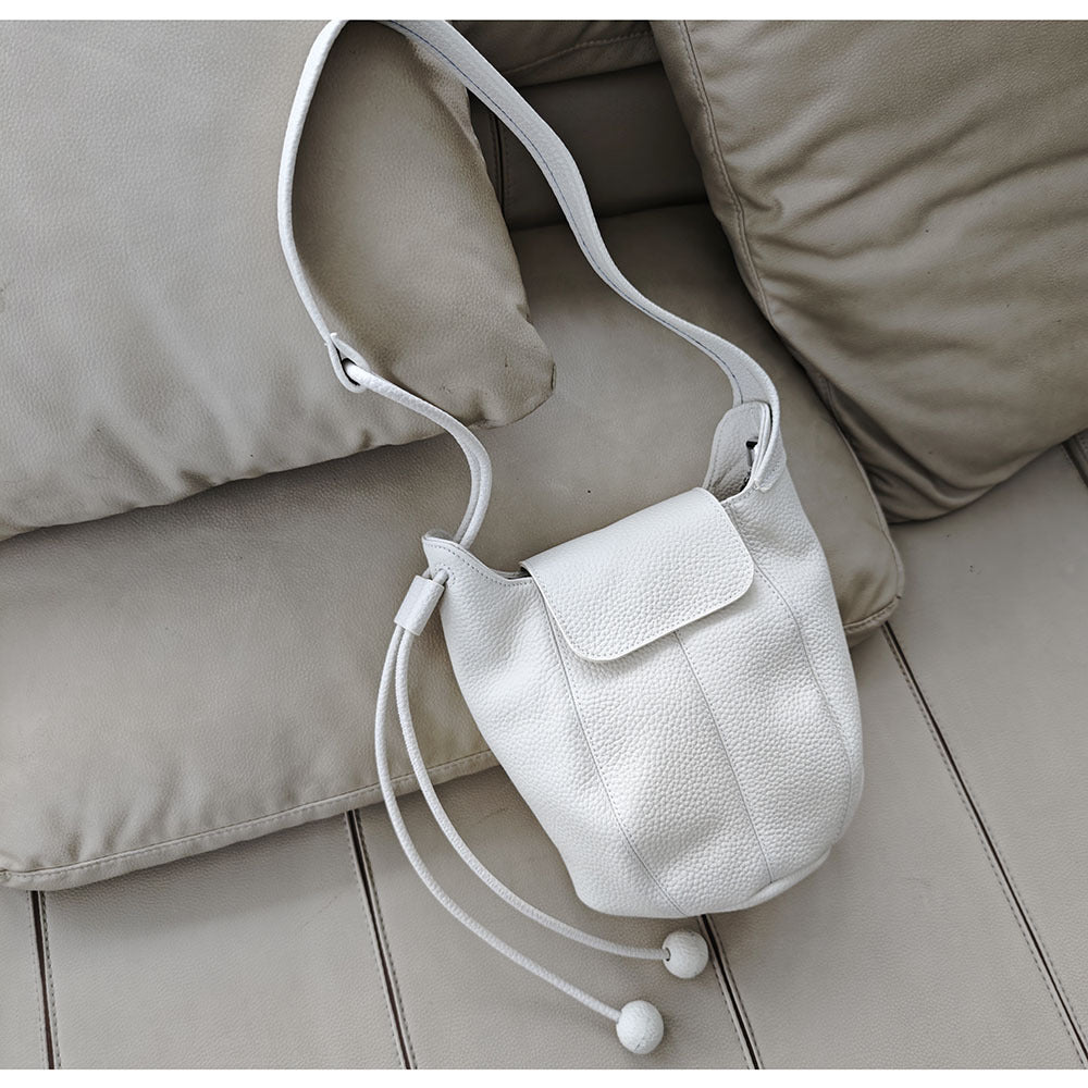 Genuine Leather Bucket Bag2025Autumn and Winter New Women's Bag Casual Fashion Versatile Single Shoulder Crossbody Large Capacity Pumpkin Bag