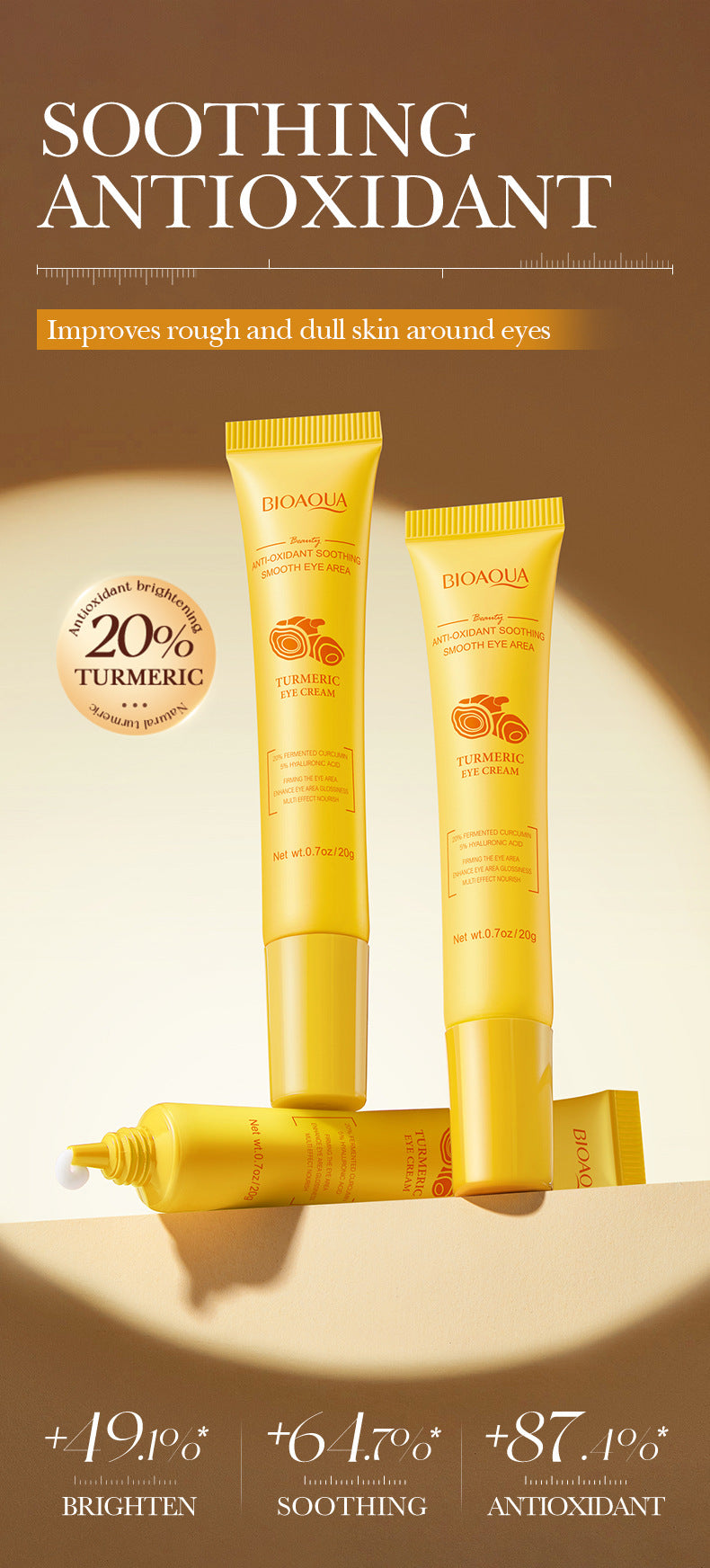 BIOAOUA Turmeric Antioxidant Soothing Eye Cream Brightening, moisturizing and moisturizing eye cream  foreign trade wholesale