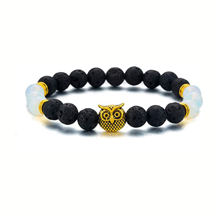 Men's Green Aventurine Volcanic Stone Bracelet8mm Bead Spacer Bracelet Tiger Eye Lapis Lazuli Volcanic Stone Owl Bracelet