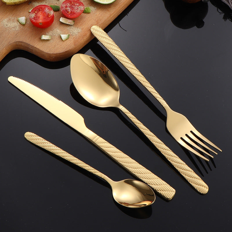 410Stainless Steel Tableware Hotel Restaurant Hemp Rope Pattern Knife Fork Spoon24Set of Western Steak Knives and Forks