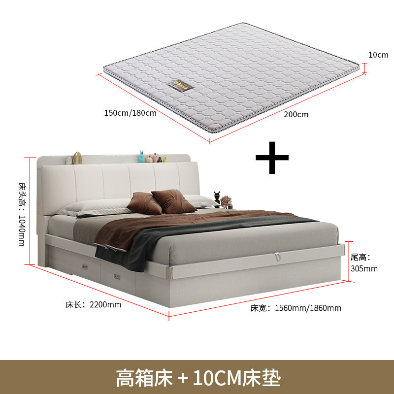 Light Luxury Master Bedroom Bed Matching Wedding Bed1.5Rice1.8Double White Leather Soft Bag High Box Storage Bed High Box Storage