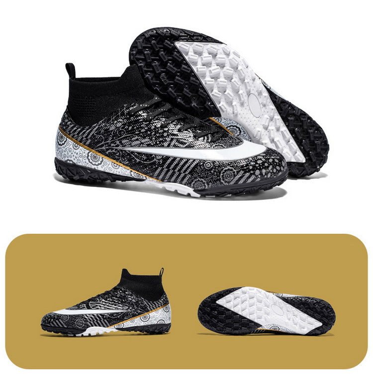 World Cup Same Style Blue and White Porcelain High-top Soccer Shoes for Men and Women, Children and Youth Competition Training Shoes